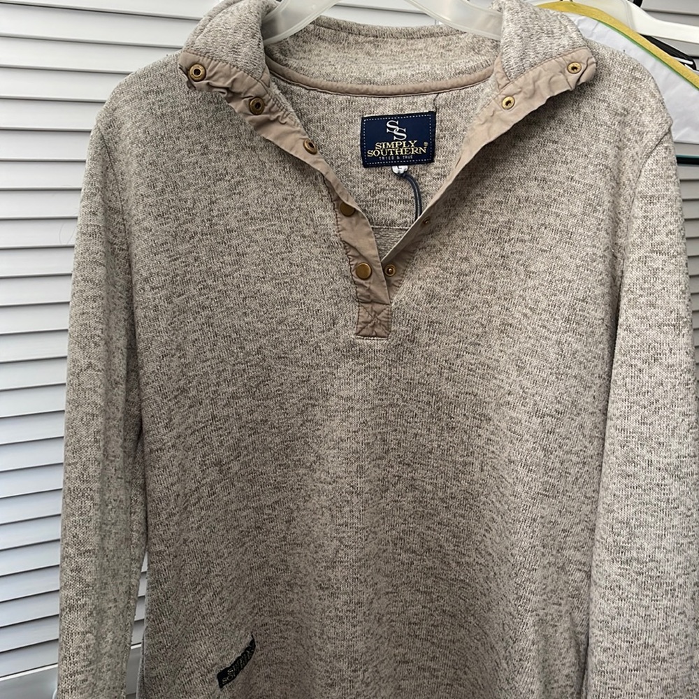 Simply southern collared sweatshirt. Heathered tan size large